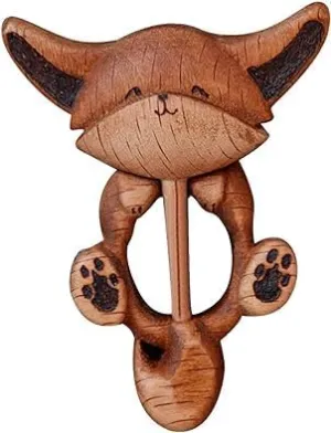 Brown Creative Cute Wooden Animal Pin Brooch - Puppy, Cat, Fox, Bunny, Tortoise, Penguin, Squirrel Pins Decorative for Women Girls Collar, Dress, Sweater, Scarf, Shawl Brooch Jewelry