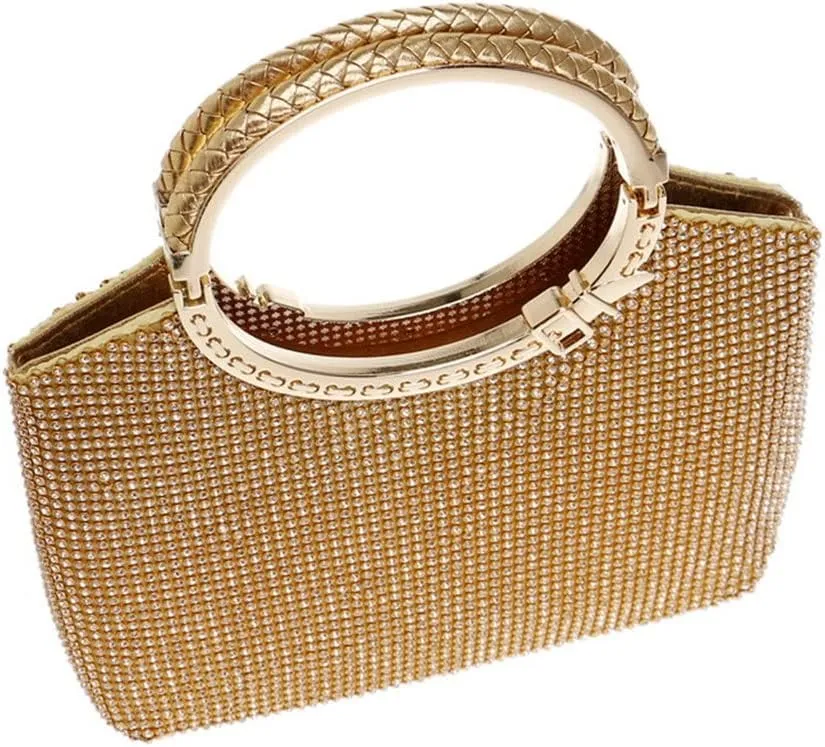 Bucket Shaped Rhinestones Women Evening Bags Gold/Silver Metal Knitted Fashion Clutch Party Wedding Handbags Clutch(D)