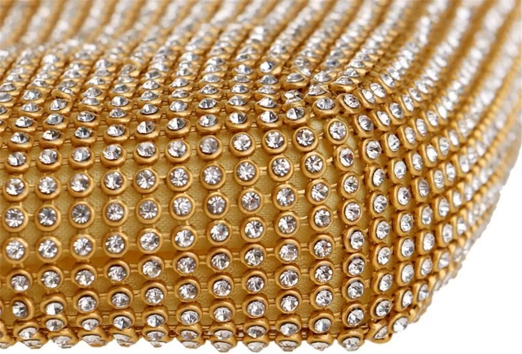 Bucket Shaped Rhinestones Women Evening Bags Gold/Silver Metal Knitted Fashion Clutch Party Wedding Handbags Clutch(D)