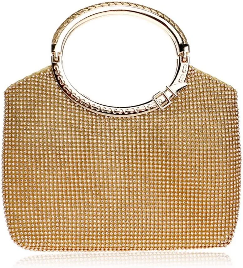 Bucket Shaped Rhinestones Women Evening Bags Gold/Silver Metal Knitted Fashion Clutch Party Wedding Handbags Clutch(D)