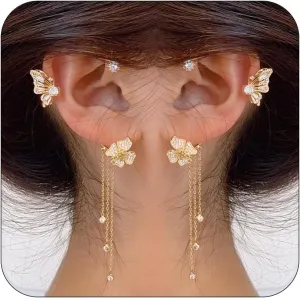 Butterfly Ear Cuffs Rhinestone Butterfly Ear Cuff for Women Ear Cuffs Non Piercing Gold Ear Cuff Jewelry Gift for Women