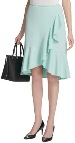 Calvin Klein Ruffled Pencil Skirt Sea Green 16