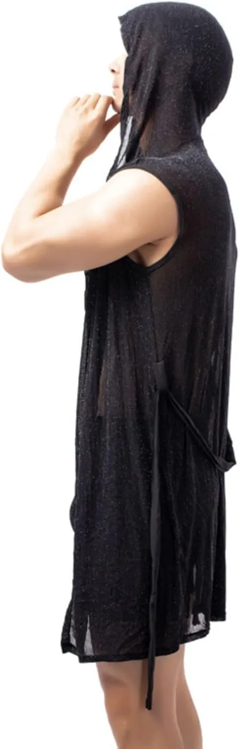 Cambkatl Men's Mesh Sheer Sexy Sleeveless Summer Robe Hooded Bathrobe Nightwear