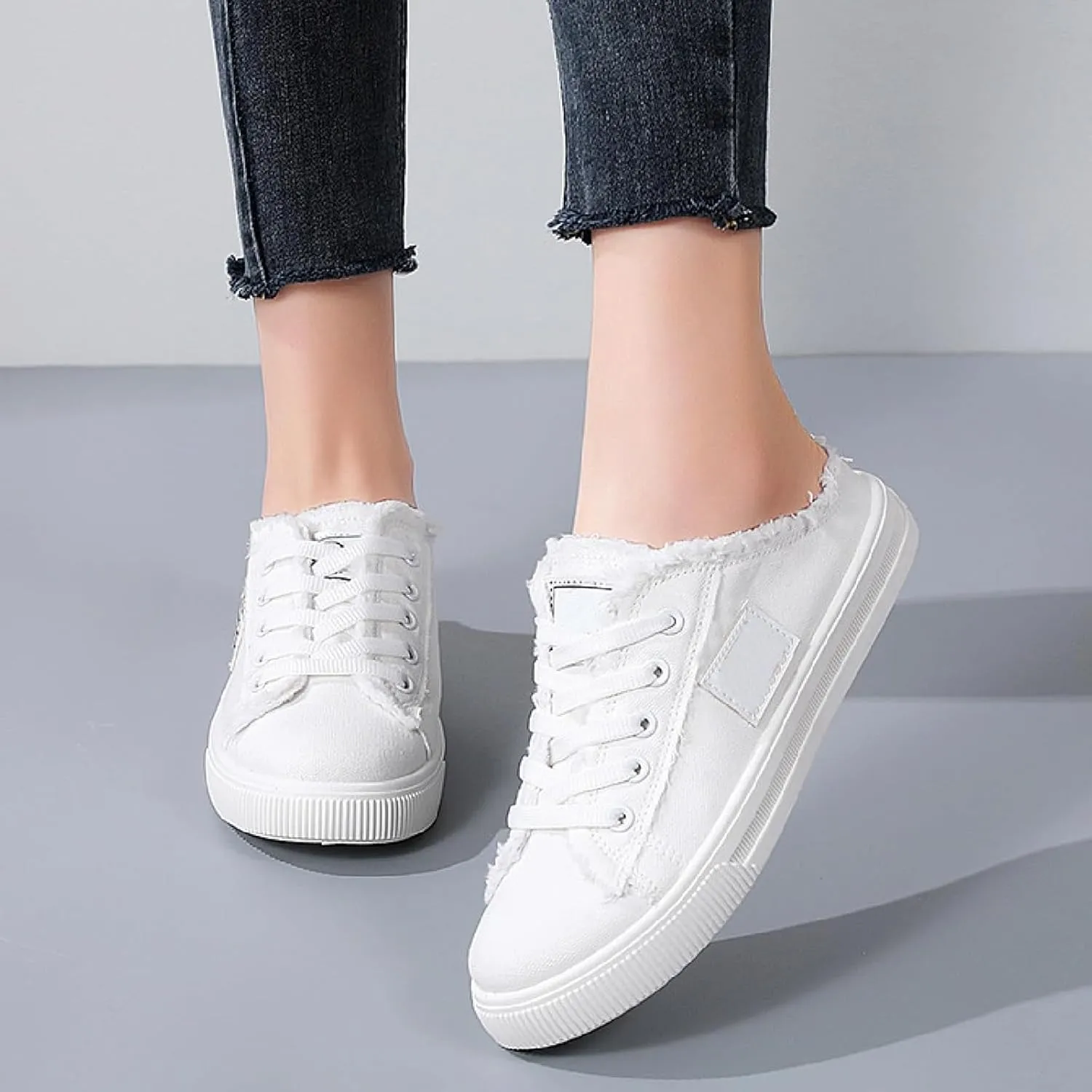 Canvas Shoes for Women Wide Width Slip-On Mule Backless Low Top Fashion Walking Shoes Loafers Casual Backless Shoe Casual Classic Comfortable Clipper Sneakers 2025