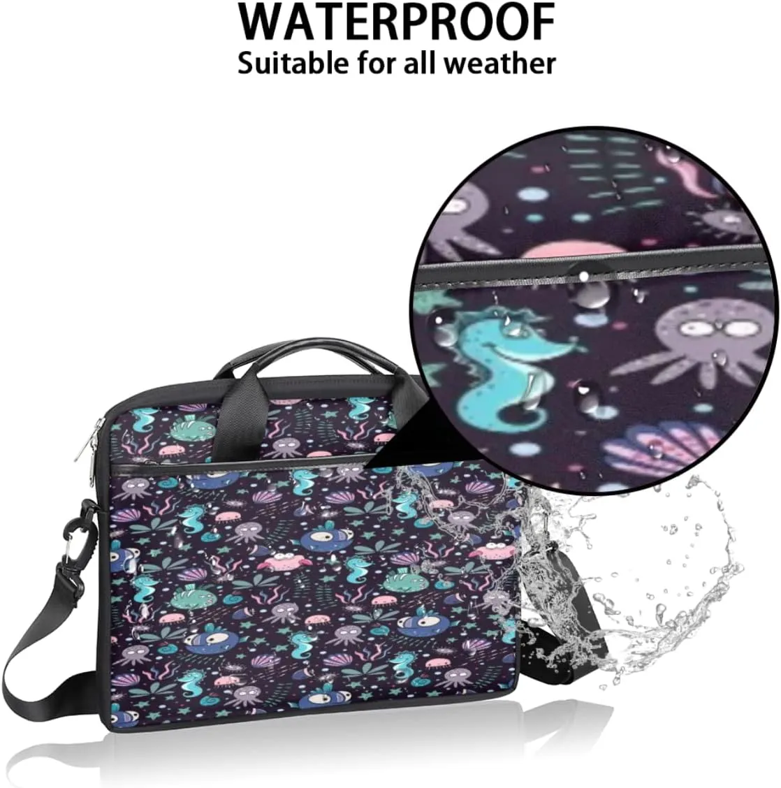 Cartoon Ocean Animal Fish Laptop Shoulder Messenger Bag Waterproof Laptop Briefcase with Handle and Padded Strap Case Sleeve
