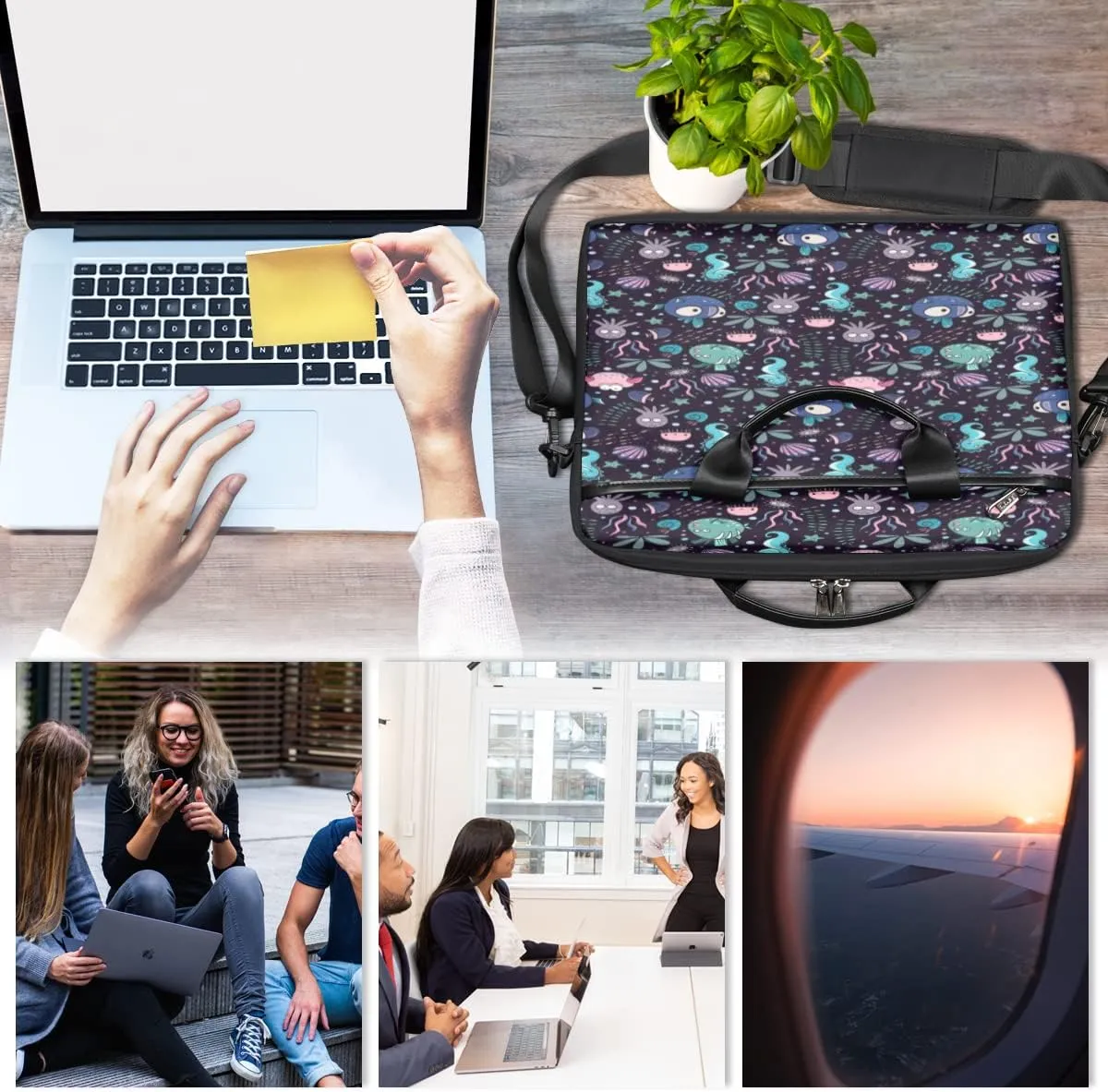 Cartoon Ocean Animal Fish Laptop Shoulder Messenger Bag Waterproof Laptop Briefcase with Handle and Padded Strap Case Sleeve