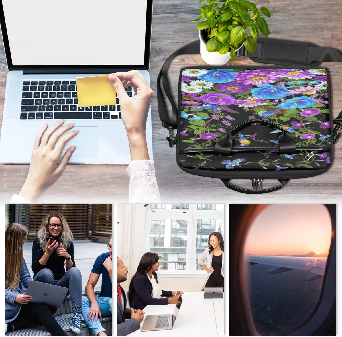 Cartoon Ocean Animal Fish Laptop Shoulder Messenger Bag Waterproof Laptop Briefcase with Handle and Padded Strap Case Sleeve