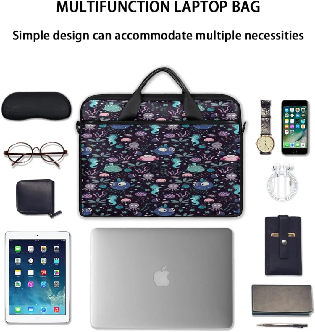 Cartoon Ocean Animal Fish Laptop Shoulder Messenger Bag Waterproof Laptop Briefcase with Handle and Padded Strap Case Sleeve