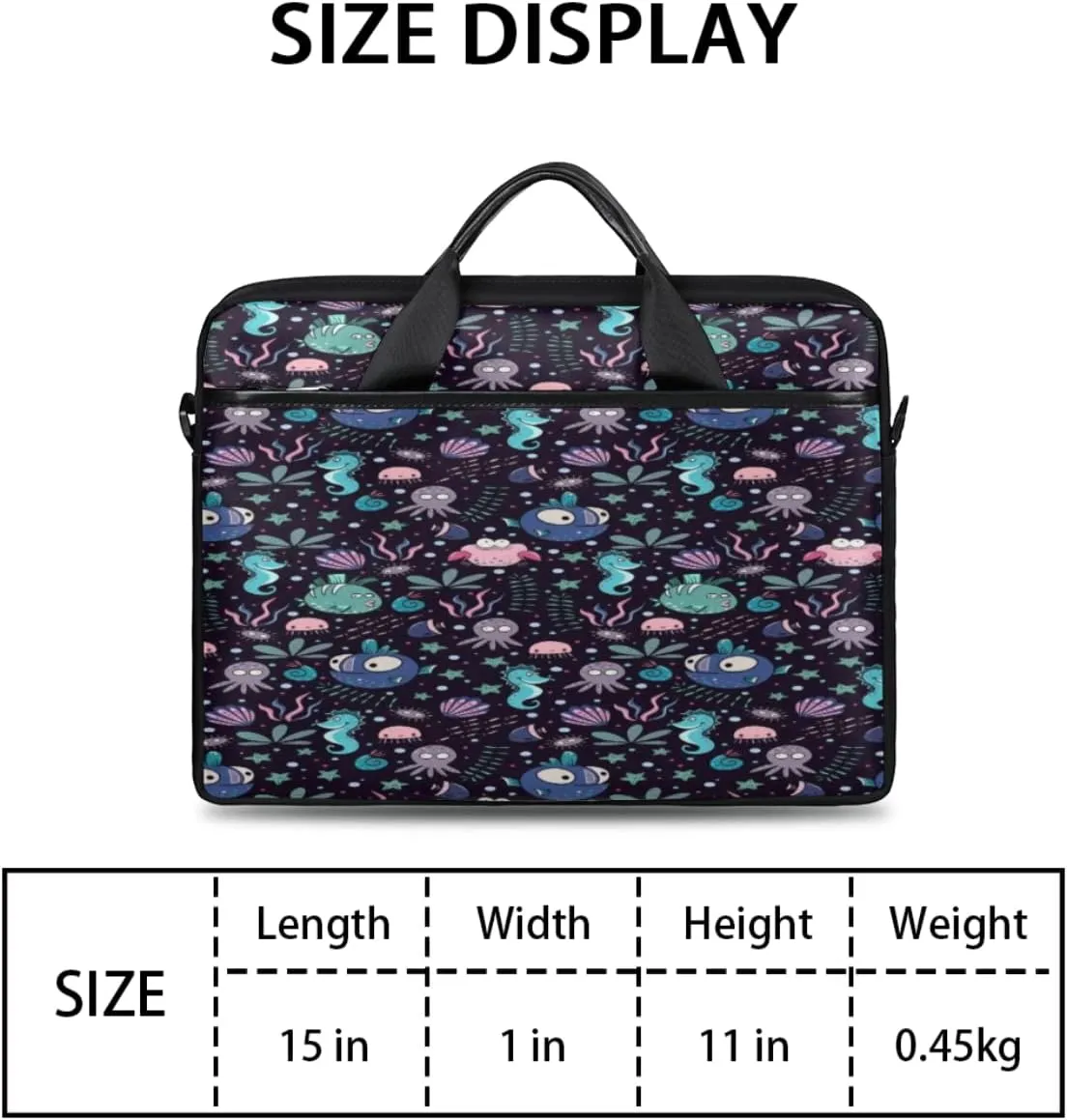 Cartoon Ocean Animal Fish Laptop Shoulder Messenger Bag Waterproof Laptop Briefcase with Handle and Padded Strap Case Sleeve