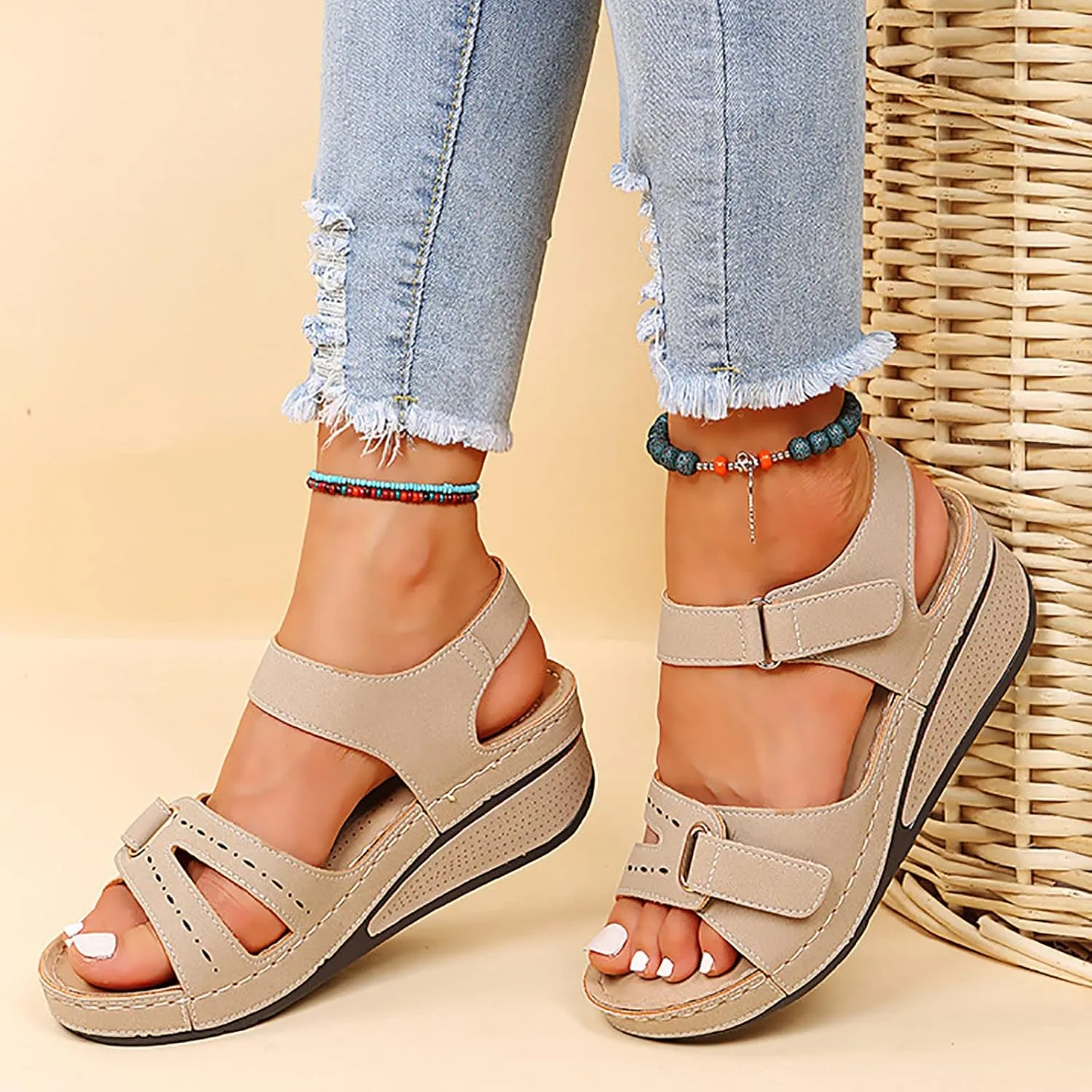 Cathalem Summer Sandals for Women 2024 Platform Arch Support Sandals Walking Sandals Womens Comfortable Fashion Sandals