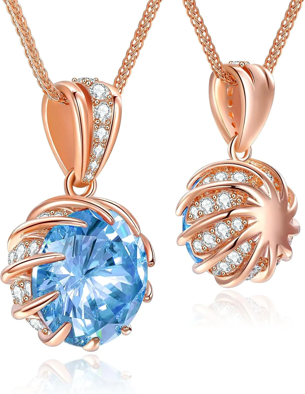 CeaKIev 6.0Carat (12.0mm) Round Cubic Zirconia Pendant Necklace 41 Accent Diamond-Cut Stones 18K Gold Platecd Rose Gold Chain Adjustable (18" 2") Womens Necklace