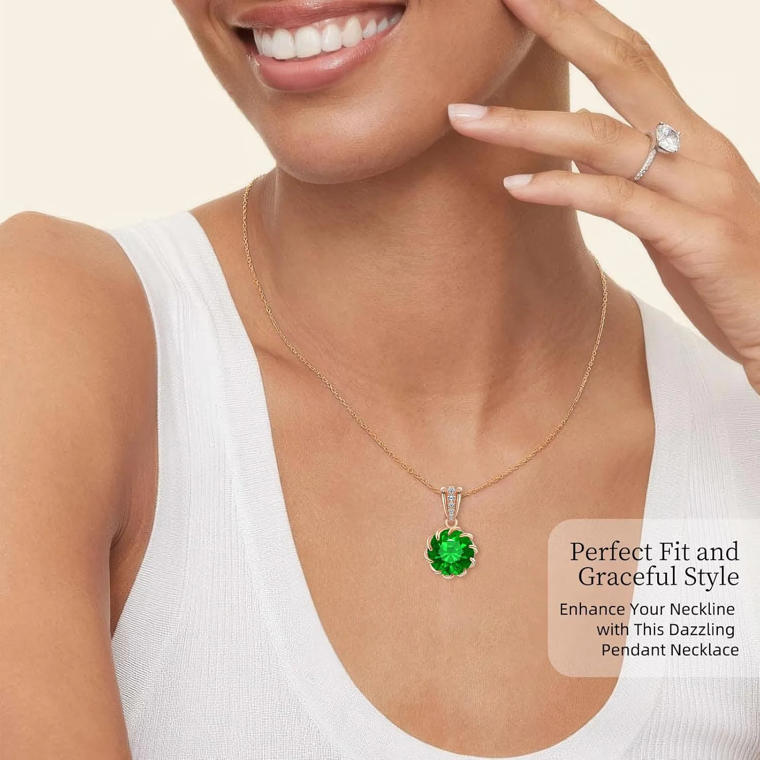 CeaKIev 6.0Carat (12.0mm) Round Cubic Zirconia Pendant Necklace 41 Accent Diamond-Cut Stones 18K Gold Platecd Rose Gold Chain Adjustable (18" 2") Womens Necklace