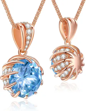 CeaKIev 6.0Carat (12.0mm) Round Cubic Zirconia Pendant Necklace 41 Accent Diamond-Cut Stones 18K Gold Platecd Rose Gold Chain Adjustable (18" 2") Womens Necklace