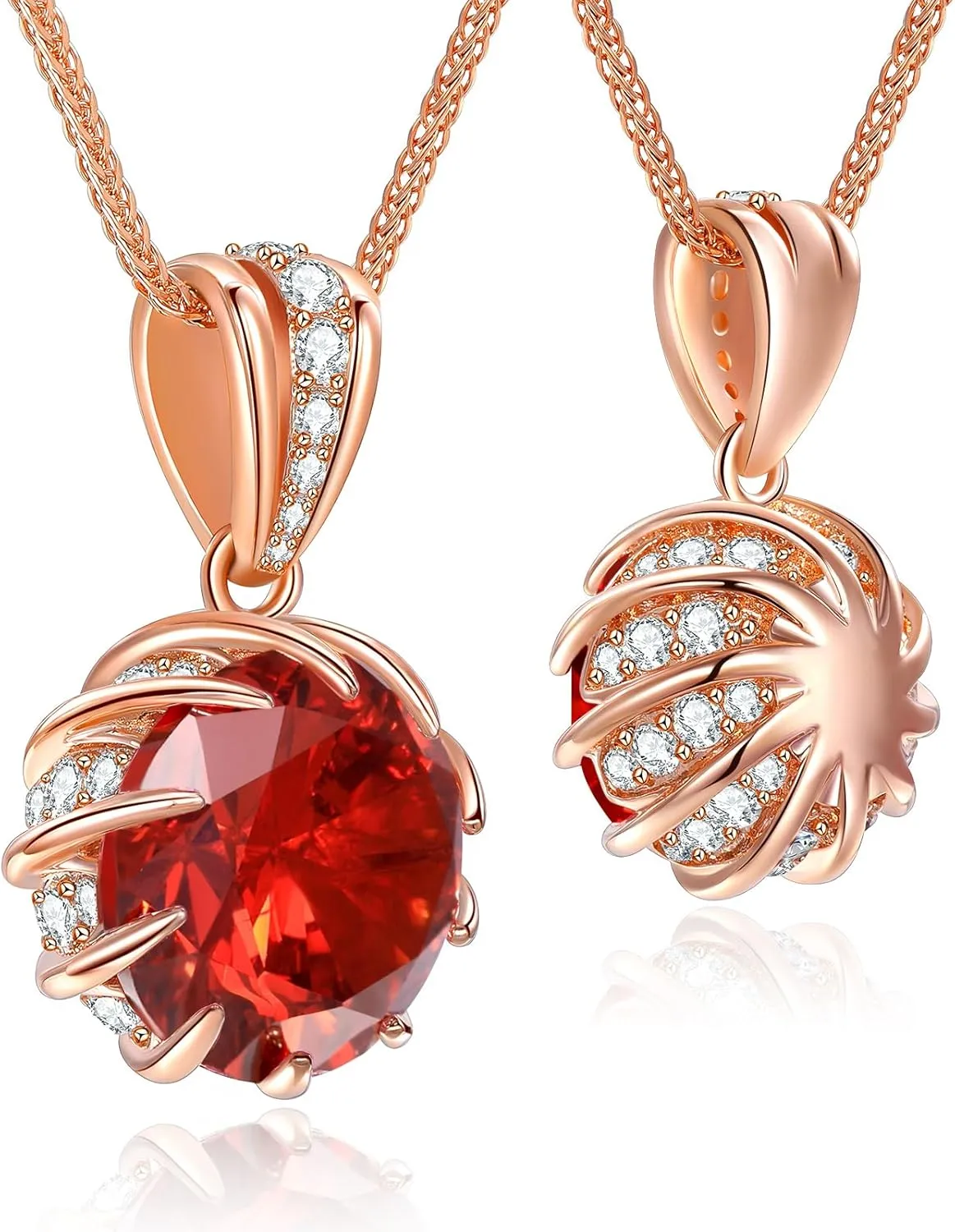 CeaKIev 6.0Carat (12.0mm) Round Cubic Zirconia Pendant Necklace 41 Accent Diamond-Cut Stones 18K Gold Platecd Rose Gold Chain Adjustable (18" 2") Womens Necklace
