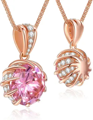 CeaKIev 6.0Carat (12.0mm) Round Cubic Zirconia Pendant Necklace 41 Accent Diamond-Cut Stones 18K Gold Platecd Rose Gold Chain Adjustable (18" 2") Womens Necklace
