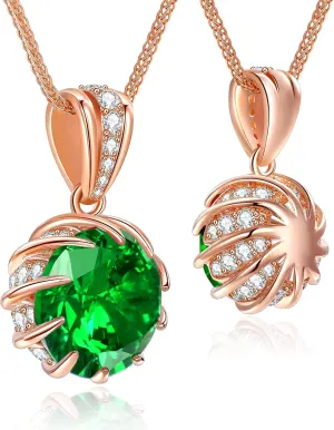 CeaKIev 6.0Carat (12.0mm) Round Cubic Zirconia Pendant Necklace 41 Accent Diamond-Cut Stones 18K Gold Platecd Rose Gold Chain Adjustable (18" 2") Womens Necklace