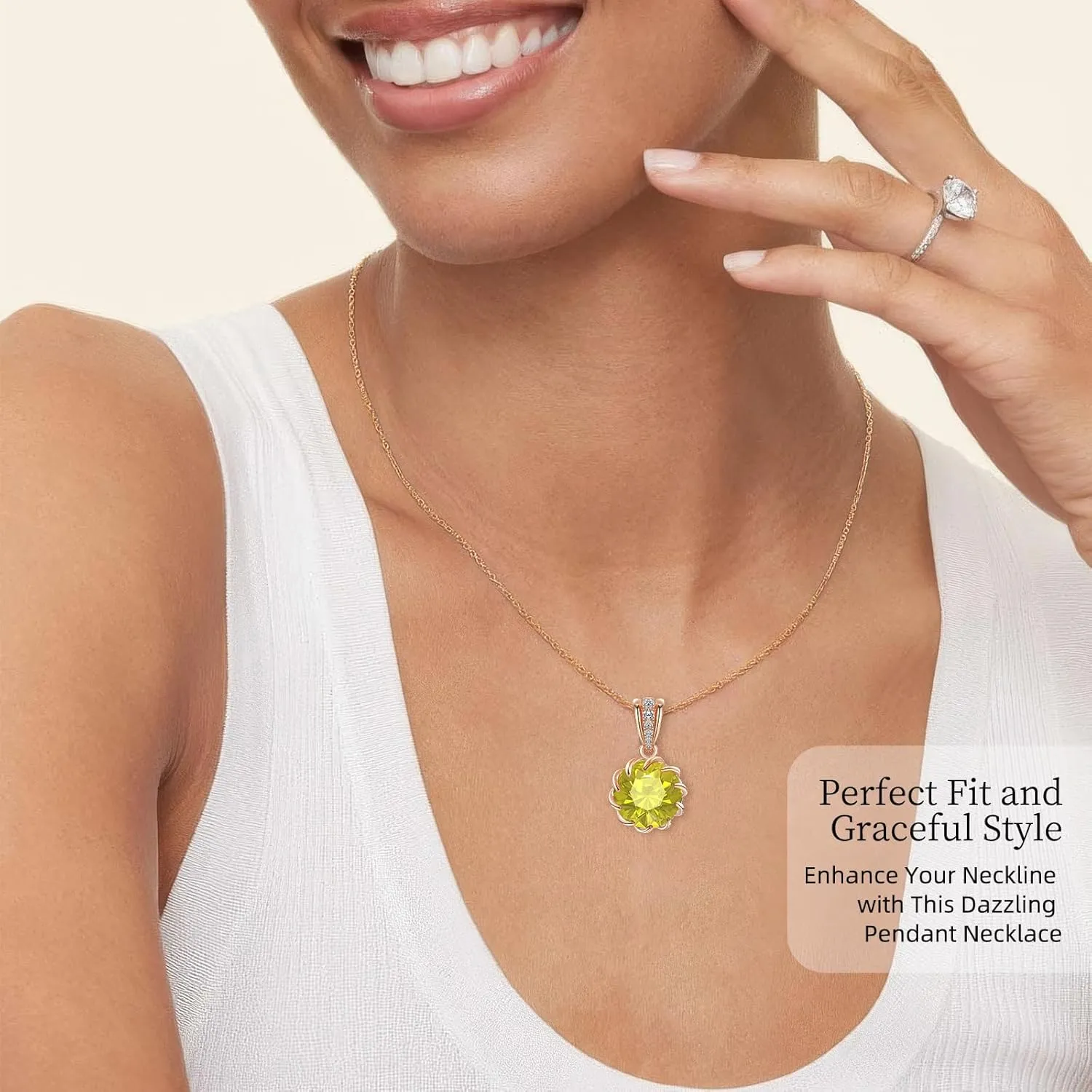 CeaKIev 6.0Carat (12.0mm) Round Cubic Zirconia Pendant Necklace 41 Accent Diamond-Cut Stones 18K Gold Platecd Rose Gold Chain Adjustable (18" 2") Womens Necklace