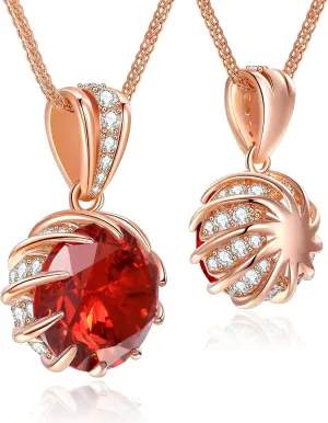 CeaKIev 6.0Carat (12.0mm) Round Cubic Zirconia Pendant Necklace 41 Accent Diamond-Cut Stones 18K Gold Platecd Rose Gold Chain Adjustable (18" 2") Womens Necklace
