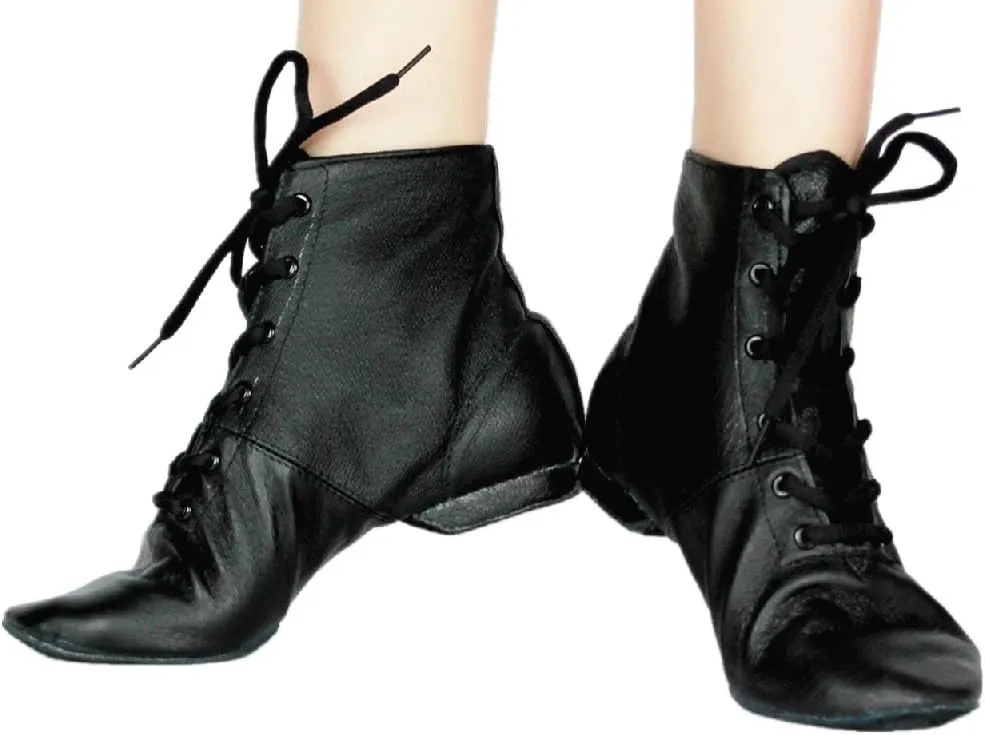 Cheapdancing Mens & Women's Practice Dancing Shoes Soft Leather Flat Jazz Boots (Black, Adult, Men, 9, Numeric, US Footwear Size System, Medium)