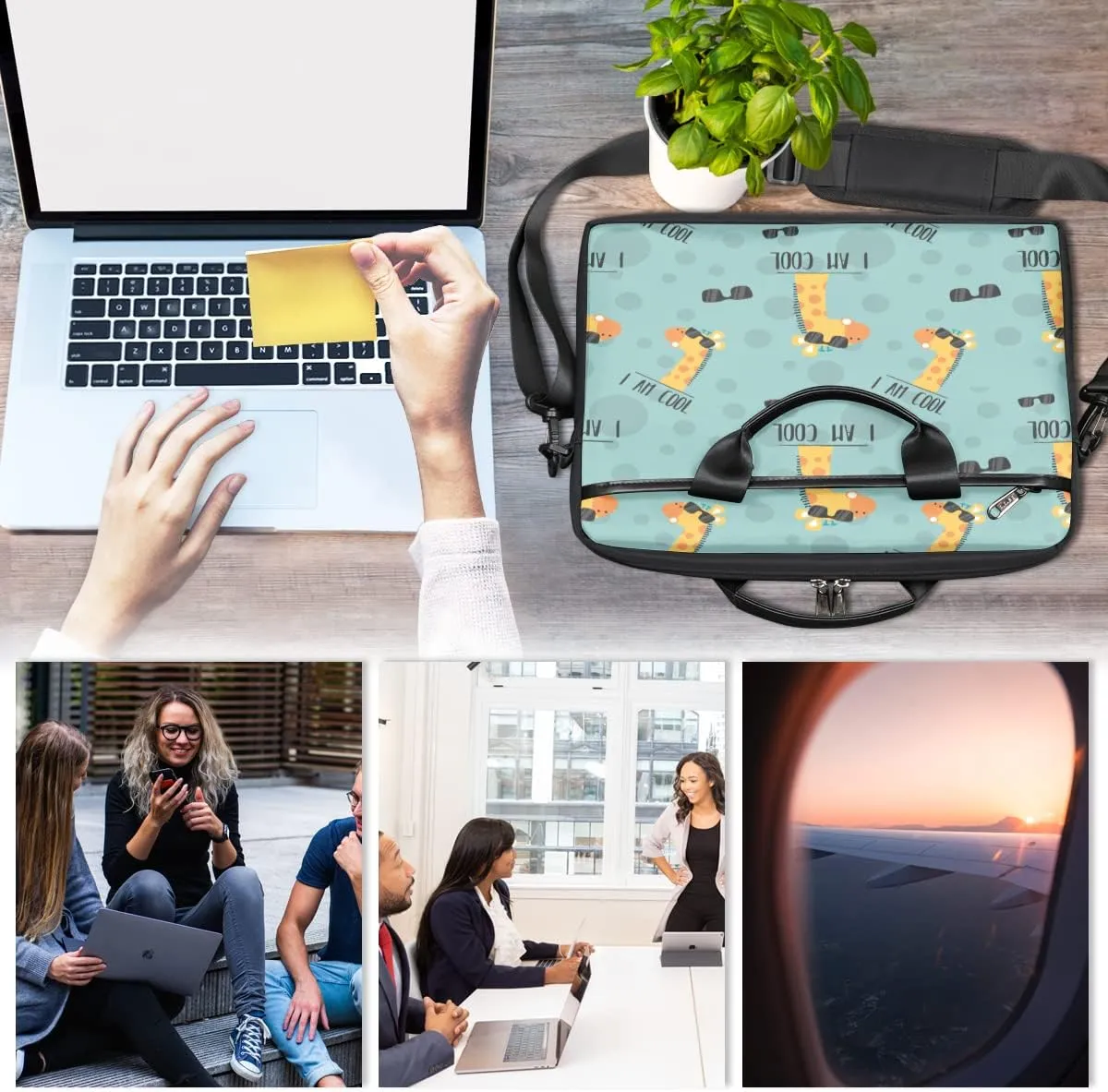 Cherry Blossom Cat Kitten Laptop Shoulder Messenger Bag Waterproof Laptop Briefcase Handle Padded Strap