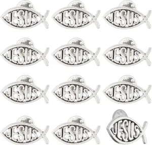 CHGCRAFT 12 Pcs Jesus Fish Brooch Alloy Pins Set Pin Coat Shirt Suit Collar Accessories Brooch Pin for Unisex, Antique Silver, 29.514mm