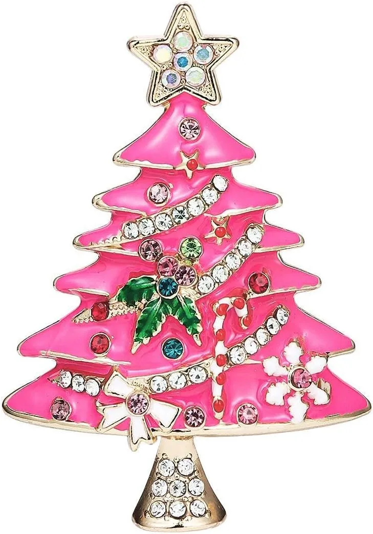 Christmas Brooch Pins Crystal Christmas Tree Snowflake Jingle Bell Reindeer Enamel Brooches Holiday Party Gift for Women