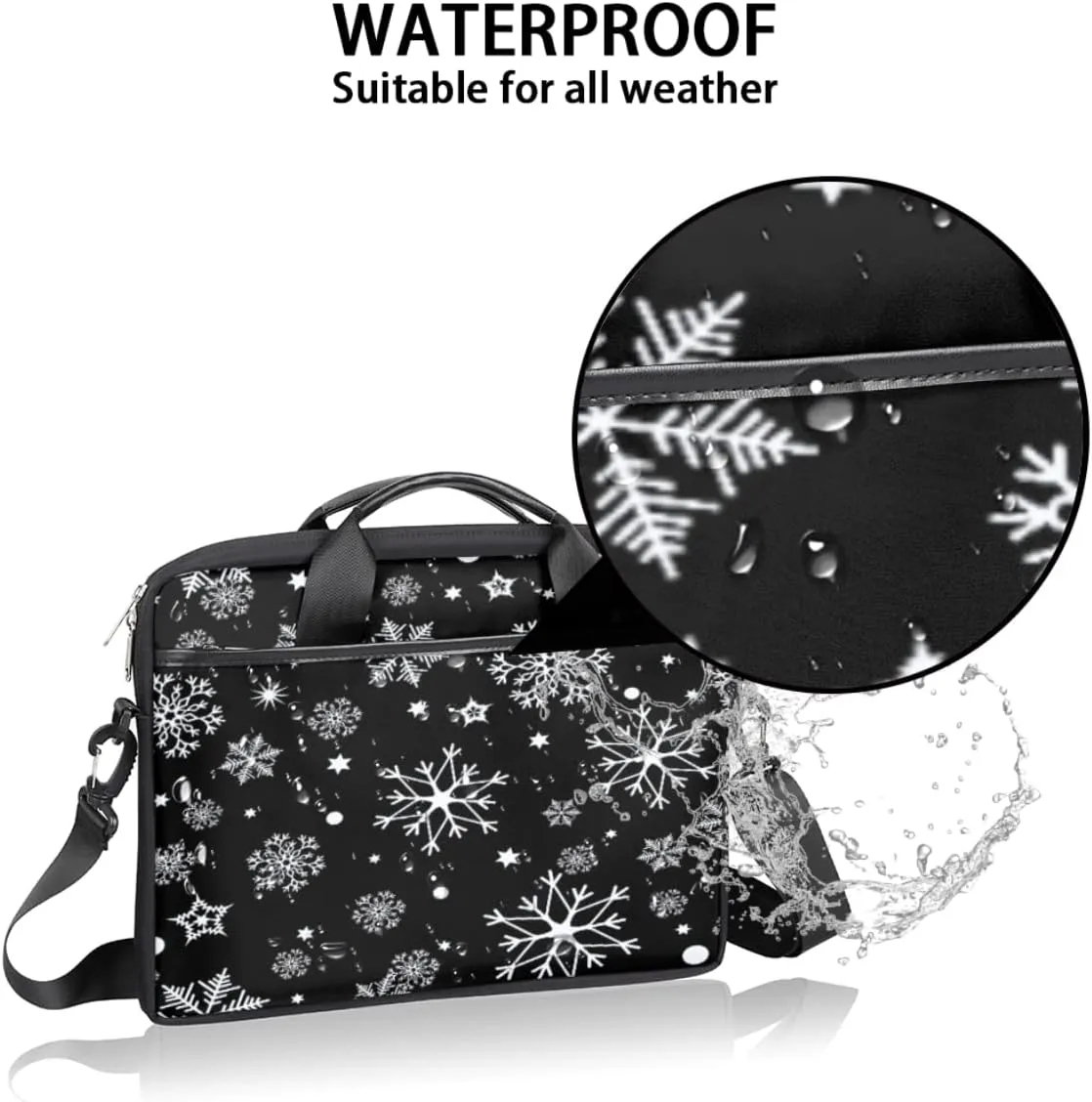 Christmas Winter White Snowflakes Laptop Shoulder Messenger Bag Waterproof Laptop Briefcase