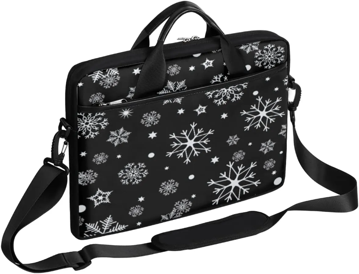Christmas Winter White Snowflakes Laptop Shoulder Messenger Bag Waterproof Laptop Briefcase
