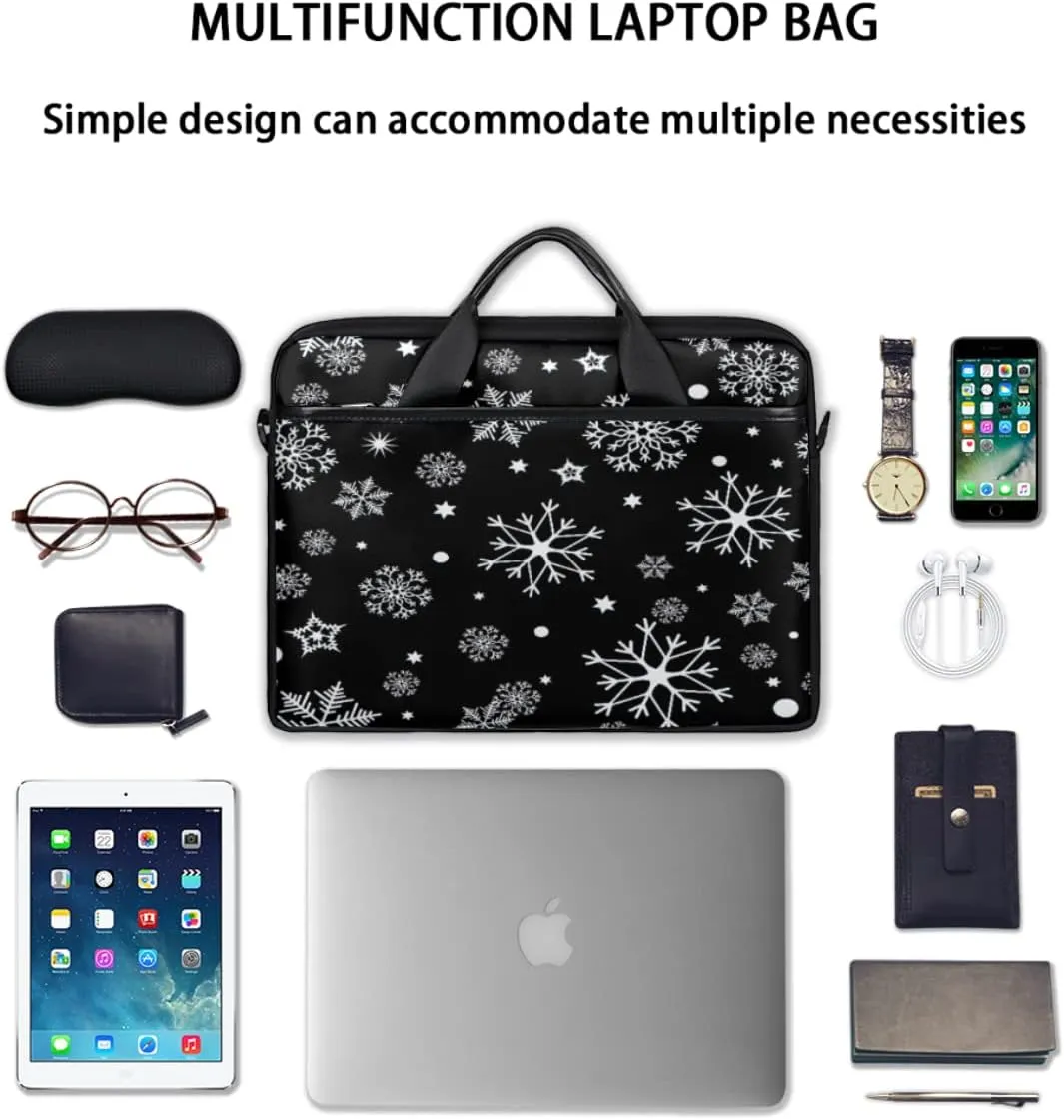 Christmas Winter White Snowflakes Laptop Shoulder Messenger Bag Waterproof Laptop Briefcase