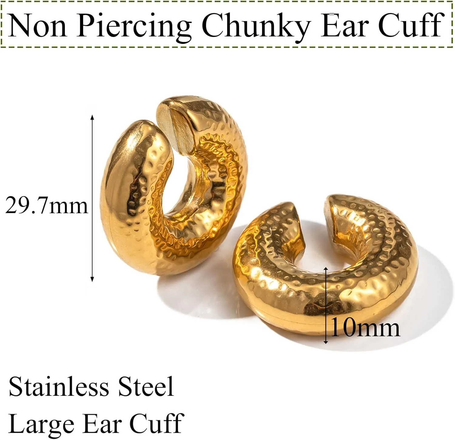 Chunky Ear Cuffs for Women Non Piercing Cartilage Earring Gold Oversized Fake Ear Cuffs for Women Large Ear Cuff Earrings for Women