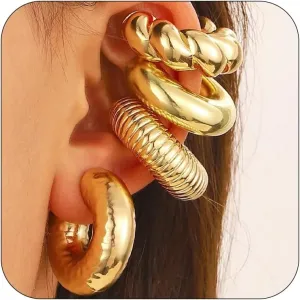 Chunky Gold Ear Cuffs Earrings for Women Non Piercing Gold Cuff Clip On Cartilage Hoop Earring Trendy Lightweight Thick Cuff Earrings for Women