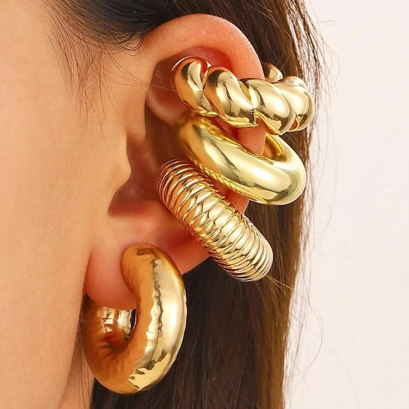 Chunky Gold Ear Cuffs Earrings for Women Non Piercing Gold Cuff Clip On Cartilage Hoop Earring Trendy Lightweight Thick Cuff Earrings for Women
