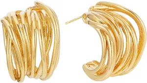 Chunky Gold Earrings 14K Gold Plated Statement Earrings for Women Trendy Hypoallergenic Textured Hoop Earring Ribbed Huggie Stud Earrings Jewelry Gifts