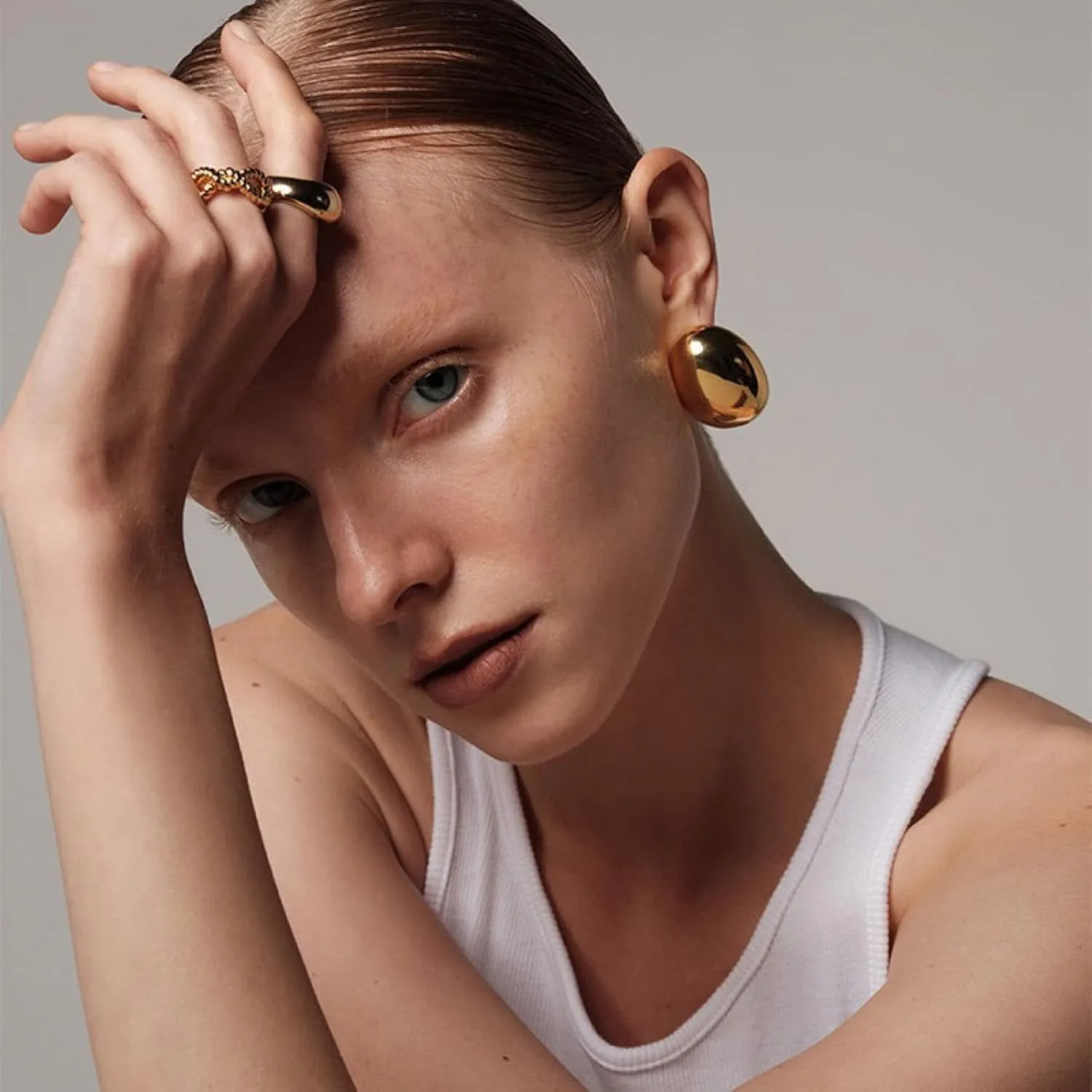 Chunky Gold Hoop Earrings for Women, Lightweight Waterdrop Hollow Open Hoops Tear Drop Silver Gold Trending Oversized Statement Style Earrings Hypoallergenic Gold Plated Earrings Fashion Jewelry for Women
