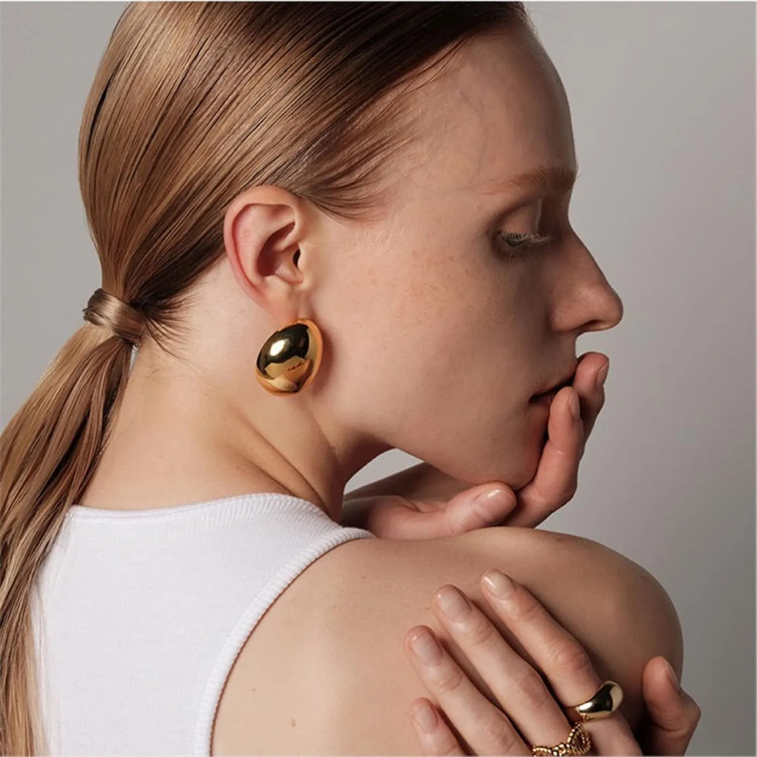 Chunky Gold Hoop Earrings for Women, Lightweight Waterdrop Hollow Open Hoops Tear Drop Silver Gold Trending Oversized Statement Style Earrings Hypoallergenic Gold Plated Earrings Fashion Jewelry for Women