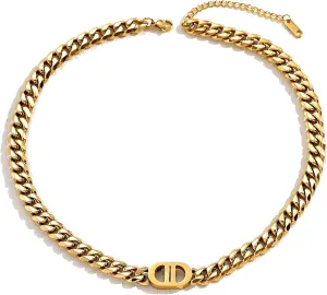 Classic silvery Letter Necklace  Stylish Cuban Chain Choker  Elegant Gift for Women & Teens