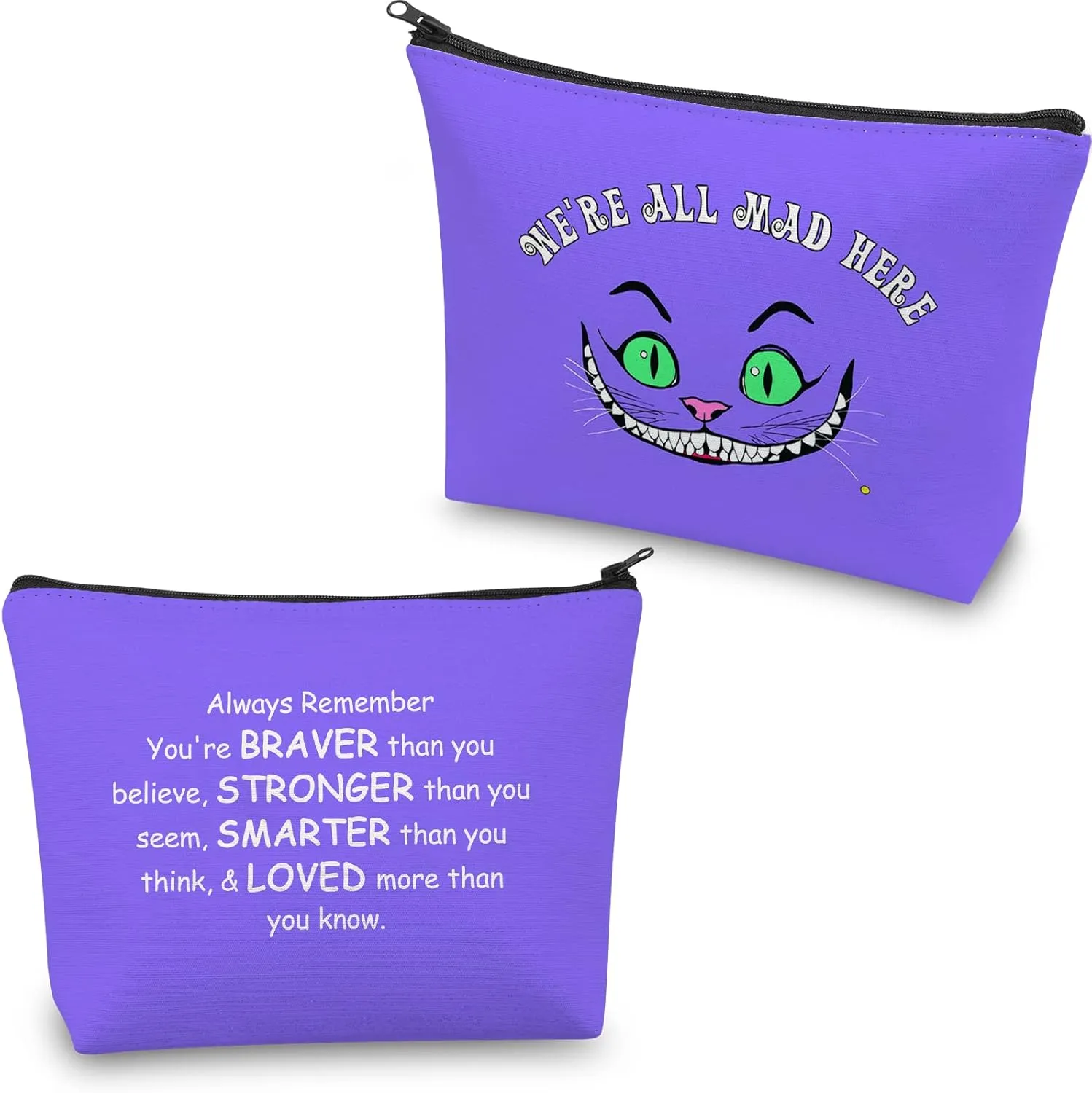 CMNIM We Are All Mad Here Alice Gift Makeup Bag Smiling Cat Wonderland Quote Cosmetic Bag Alice Fairy Tales Gifts
