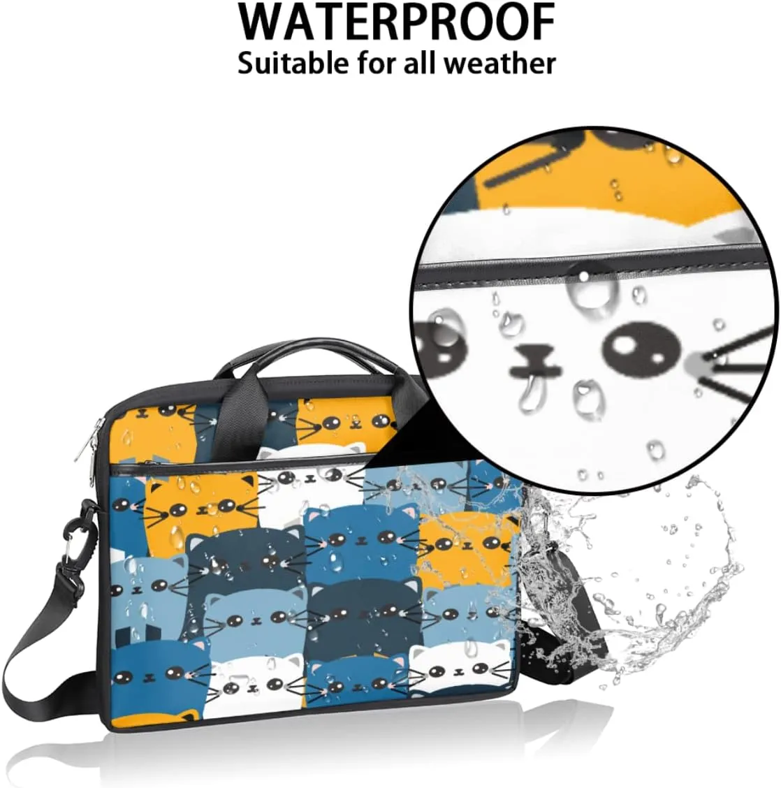 Colorful Hand Drawn Boho Laptop Shoulder Messenger Bag Waterproof Laptop Briefcase with Handle and Padded Strap Case Sleeve