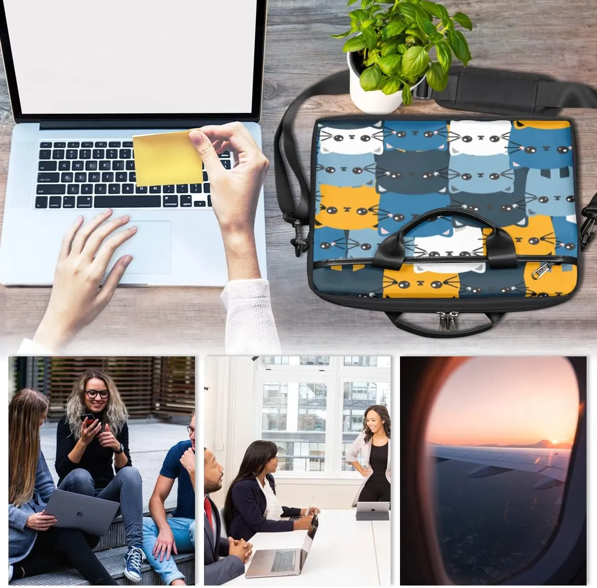 Colorful Hand Drawn Boho Laptop Shoulder Messenger Bag Waterproof Laptop Briefcase with Handle and Padded Strap Case Sleeve