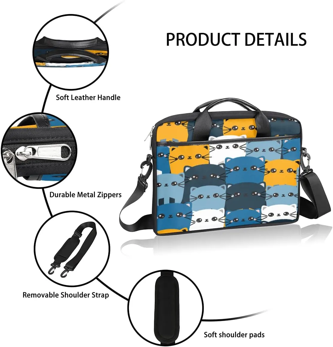 Colorful Hand Drawn Boho Laptop Shoulder Messenger Bag Waterproof Laptop Briefcase with Handle and Padded Strap Case Sleeve
