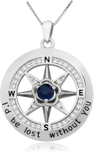 Compass Necklace for Women, Wife Anniversary Pendant, Sterling Silver 925 Birthstone Jewelry, Mothers Day Necklace, Girlfriend Birthday Gifts for Her Valentines