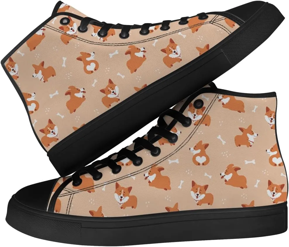 Corgi Shoes for Men Women Dog High Top Canvas Sneakers Lace Up Casual Walking Shoes Gifts for Dad Mom