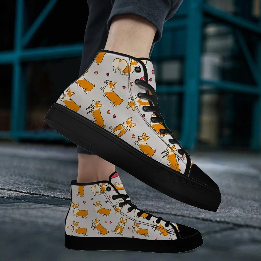 Corgi Shoes for Men Women Dog High Top Canvas Sneakers Lace Up Casual Walking Shoes Gifts for Dad Mom