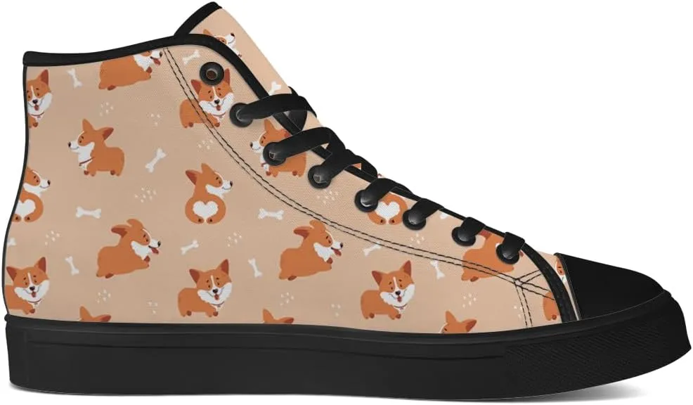 Corgi Shoes for Men Women Dog High Top Canvas Sneakers Lace Up Casual Walking Shoes Gifts for Dad Mom