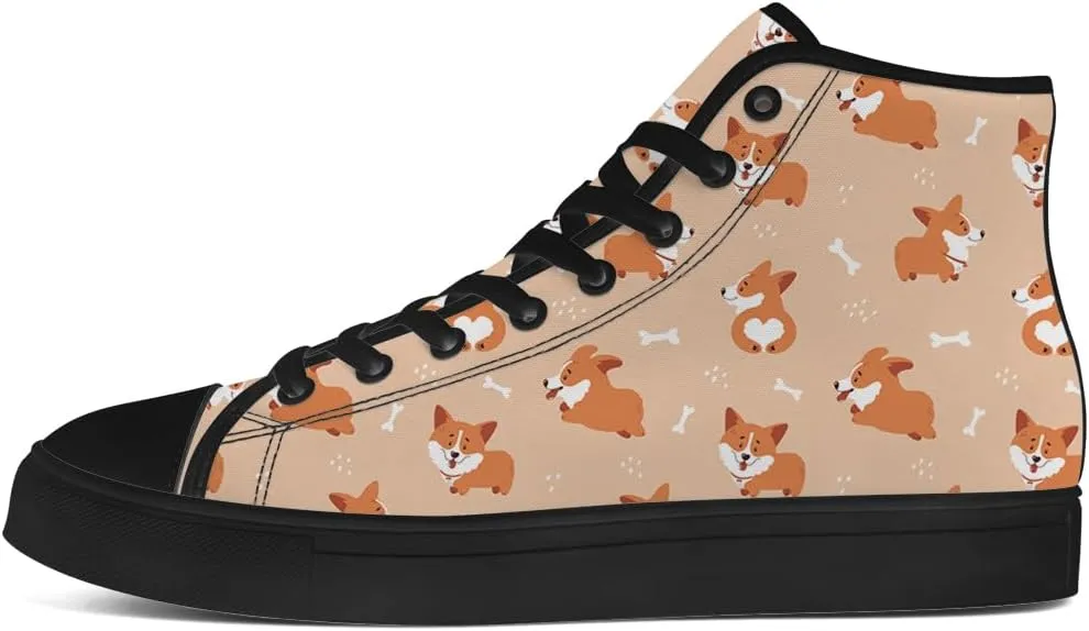 Corgi Shoes for Men Women Dog High Top Canvas Sneakers Lace Up Casual Walking Shoes Gifts for Dad Mom