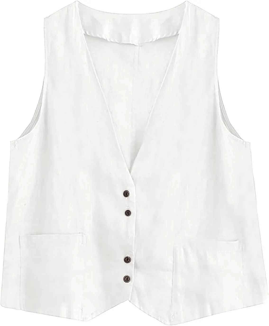 Cotton Linen Vests for Women 2023 Fashion Sleeveless Button Down Blazer Jacket Summer Casual Loose Vest Outerwear
