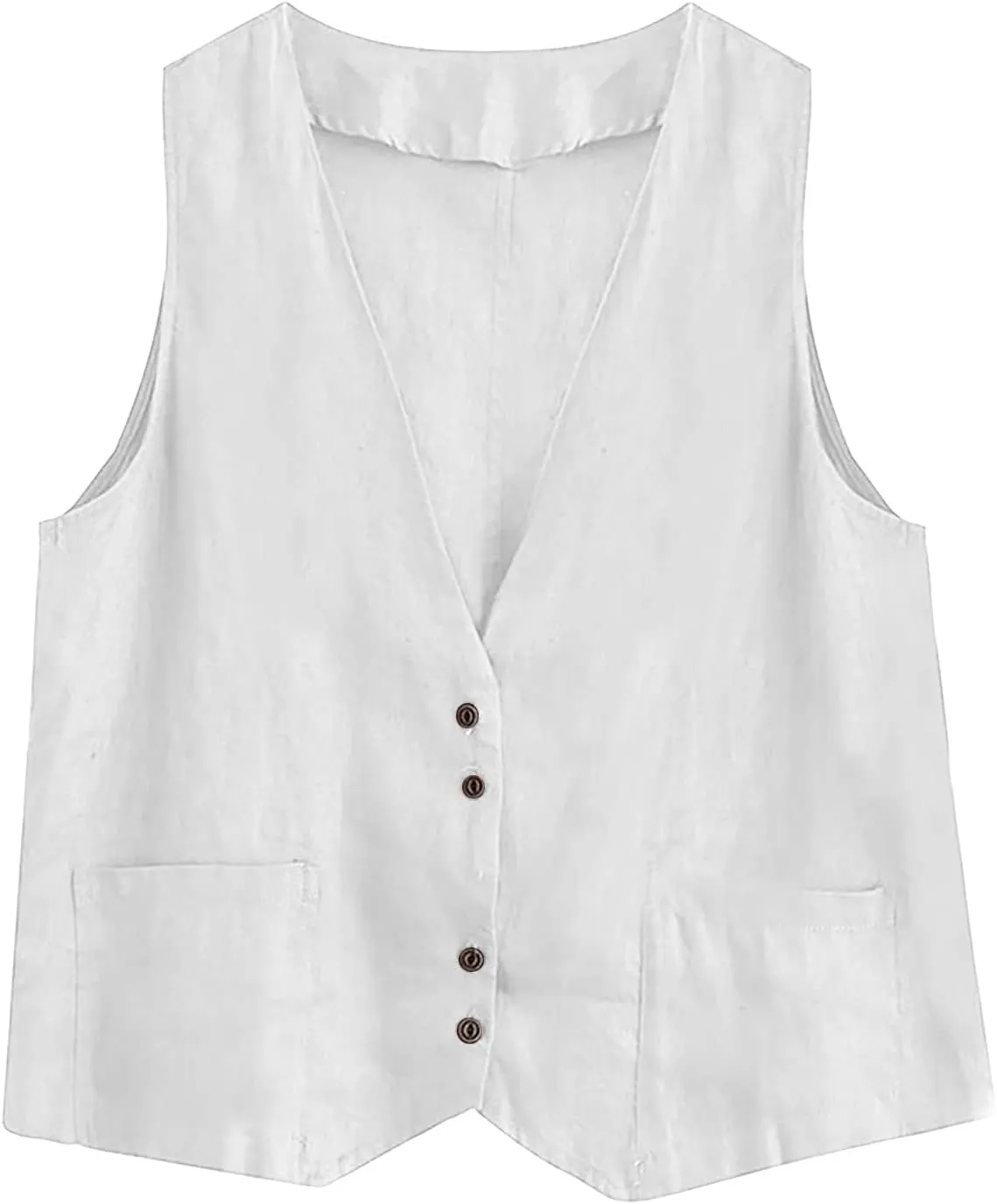 Cotton Linen Vests for Women 2023 Fashion Sleeveless Button Down Blazer Jacket Summer Casual Loose Vest Outerwear