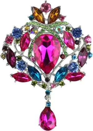 Created Crystal Brooch for Women Shiny Flower Teardrop Brooch Pin