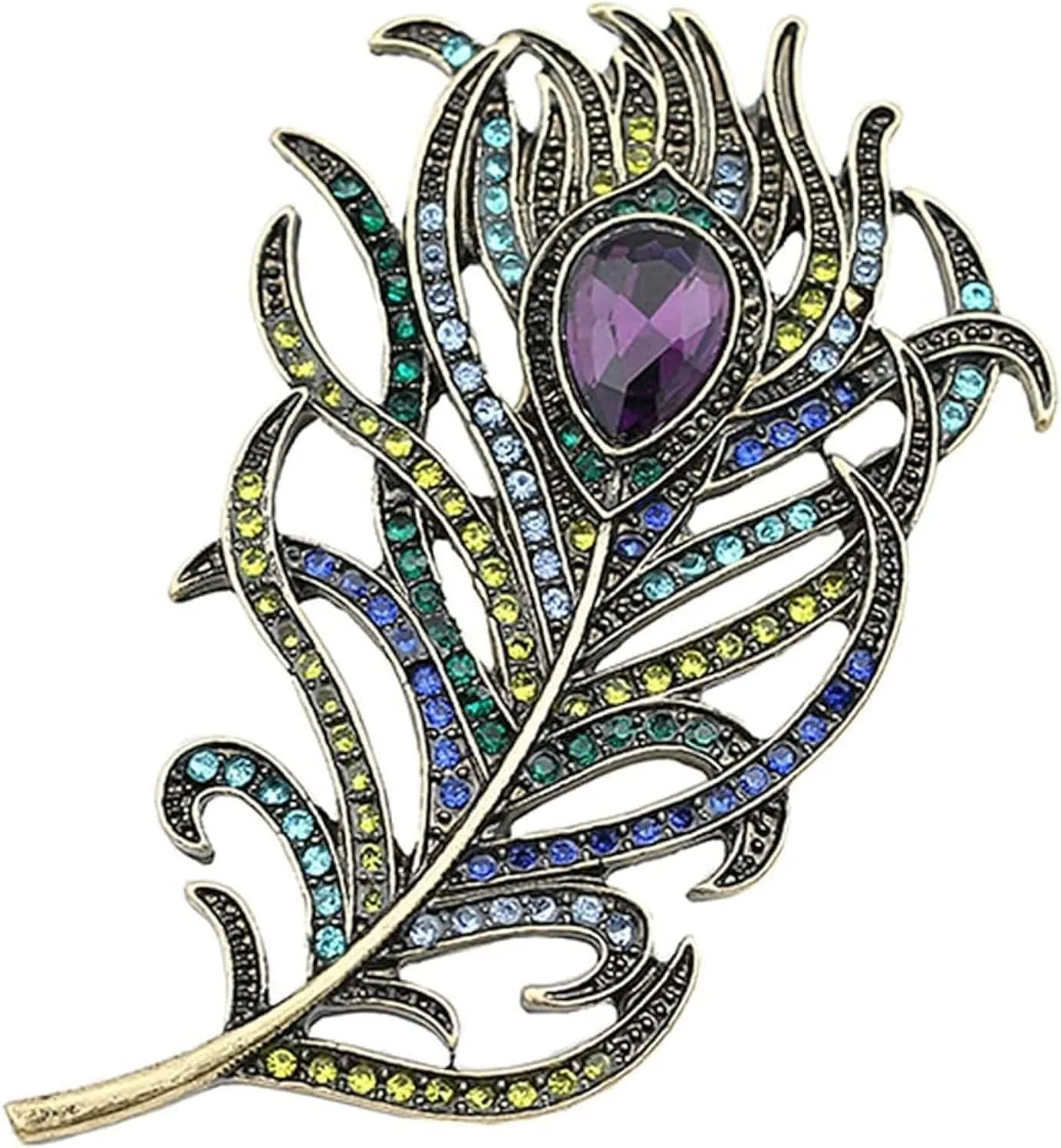 Created Crystal Peacock Feather Brooches for Women | Elegant Hat Brooches and Pins | Ideal for Wedding, Valentines Brooch & Christmas Pins | Hat Pins for Women | Greenish Blue