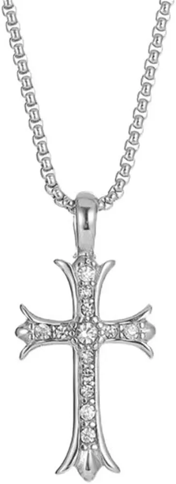 Cross Necklace for Men Pendant Necklace with Cubic Zirconia Stones Women Necklace
